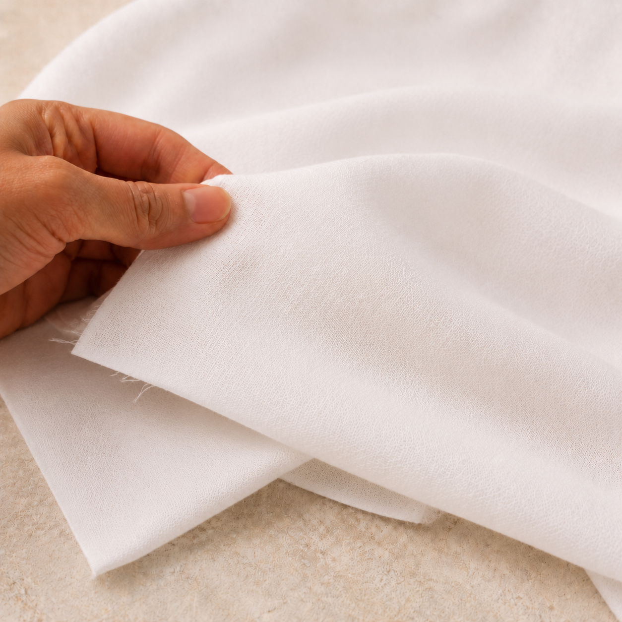 Close-up of lightweight white double-layer organic cotton muslin