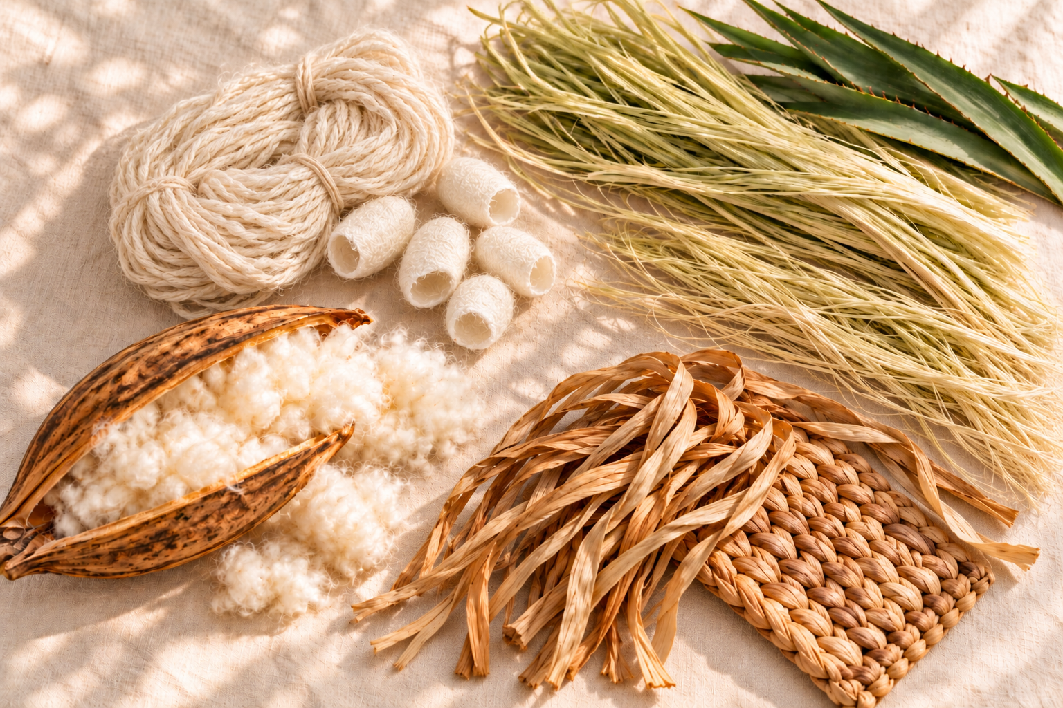 Eri silk, pineapple, banana, kapok and water hyacinth natural fibres
